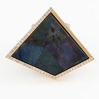 Jan-Christer Lundqvist, ring, sterlingsilver och guld med spektrolit och briljantslipade  diamanter, Skövde.