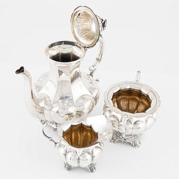 Kaffeservis, 3 delar, silver, Hellsten AB, Uppsala, 1940.