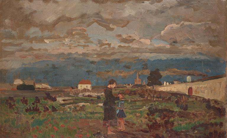 Tina Blau-Lang, An der Friedhofsmauer, Maria Enzersdorf.