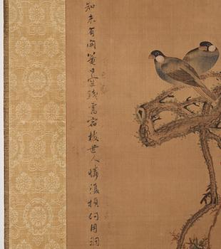 A chinese hanging scroll, ink and water colour, Qing dynasty (1664-1912).