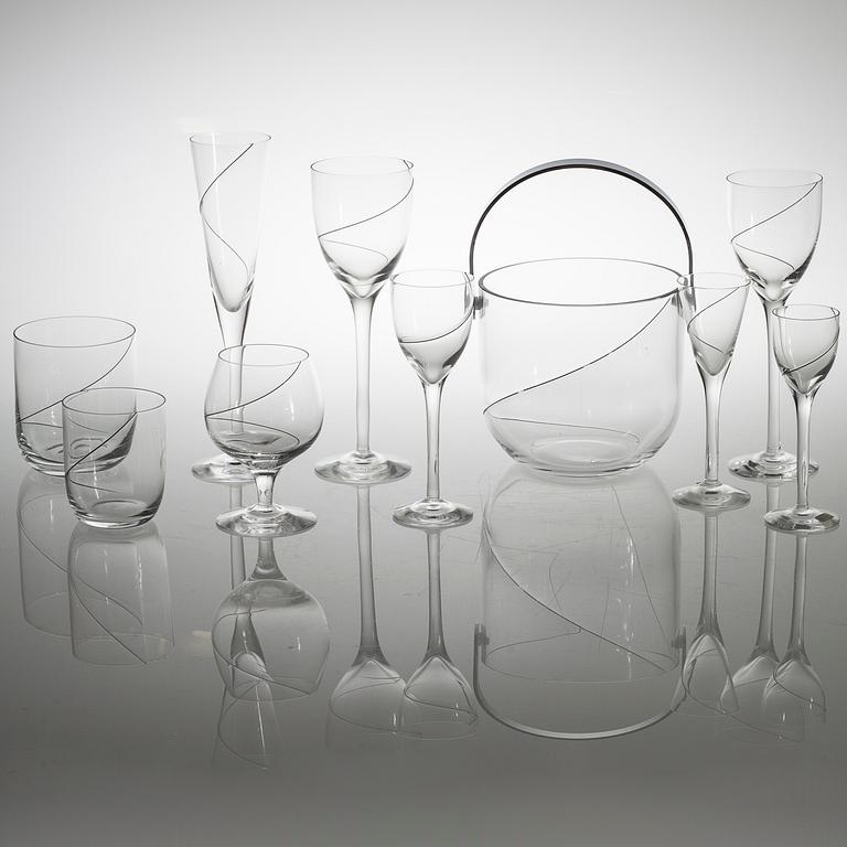 109 pieces of glass table ware, "Line" designed by Anna Ehrer for Kosta Boda.