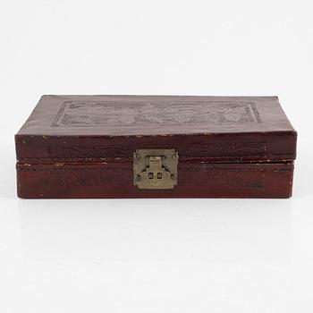 A Chinese leather box, late Qing dynasty.