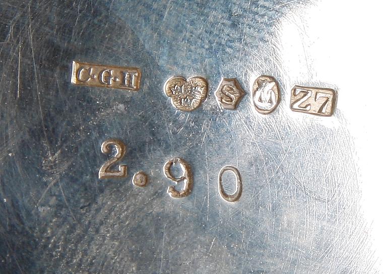 POKALER, 6 st, silver, 1900-tal. Tot vikt 580 gram.