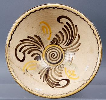 SKÅL, lergods, troligen Andalusien, 1500-tal.