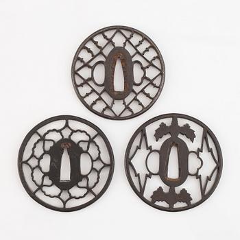 Three Japanese iron tsubas, Edo.