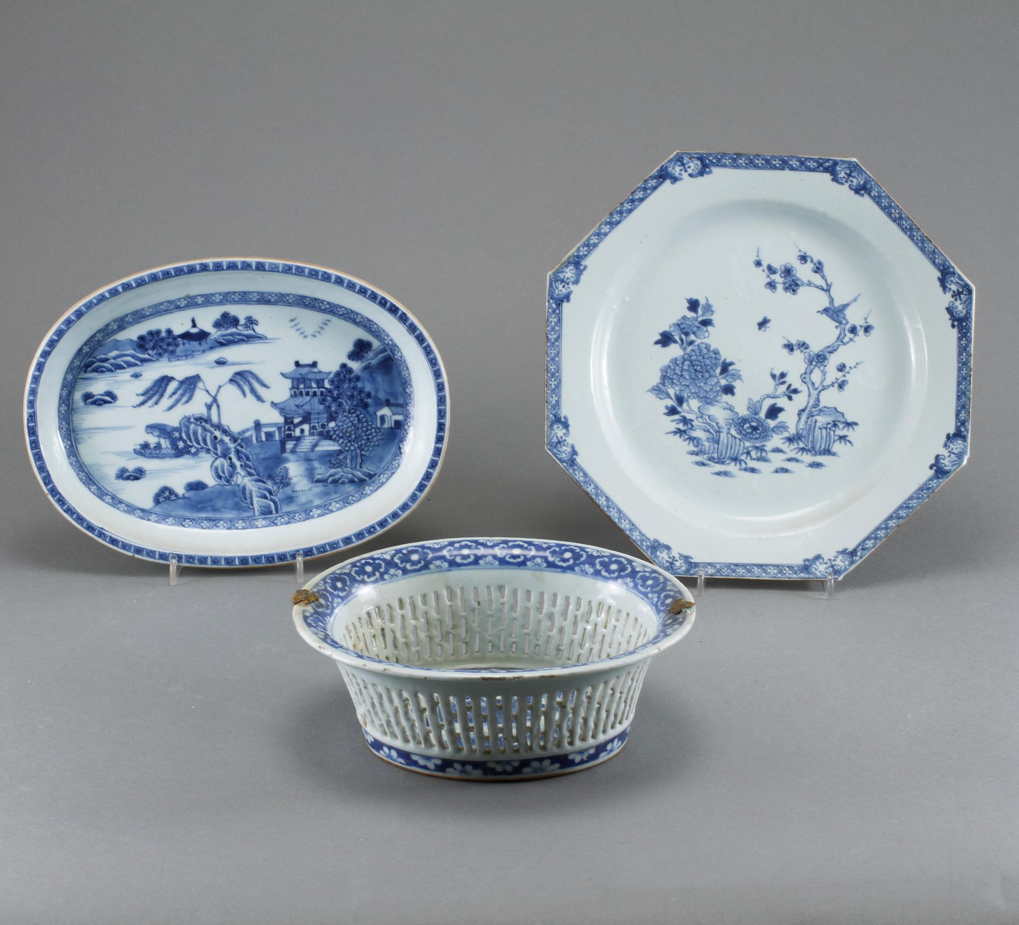 GALLERSKÅL, SKÅLFAT SAMT FAT, porslin, Kina, 1700-tal.