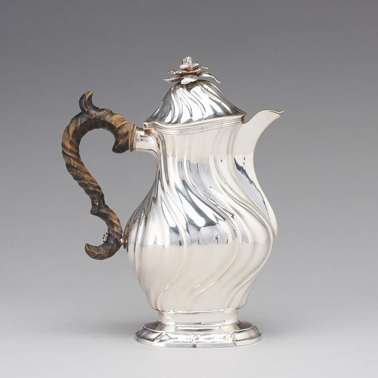 A Swedish 18th century rococo silver coffee-pot, maker's mark of Jacob Lampa, Stockholm 1770.