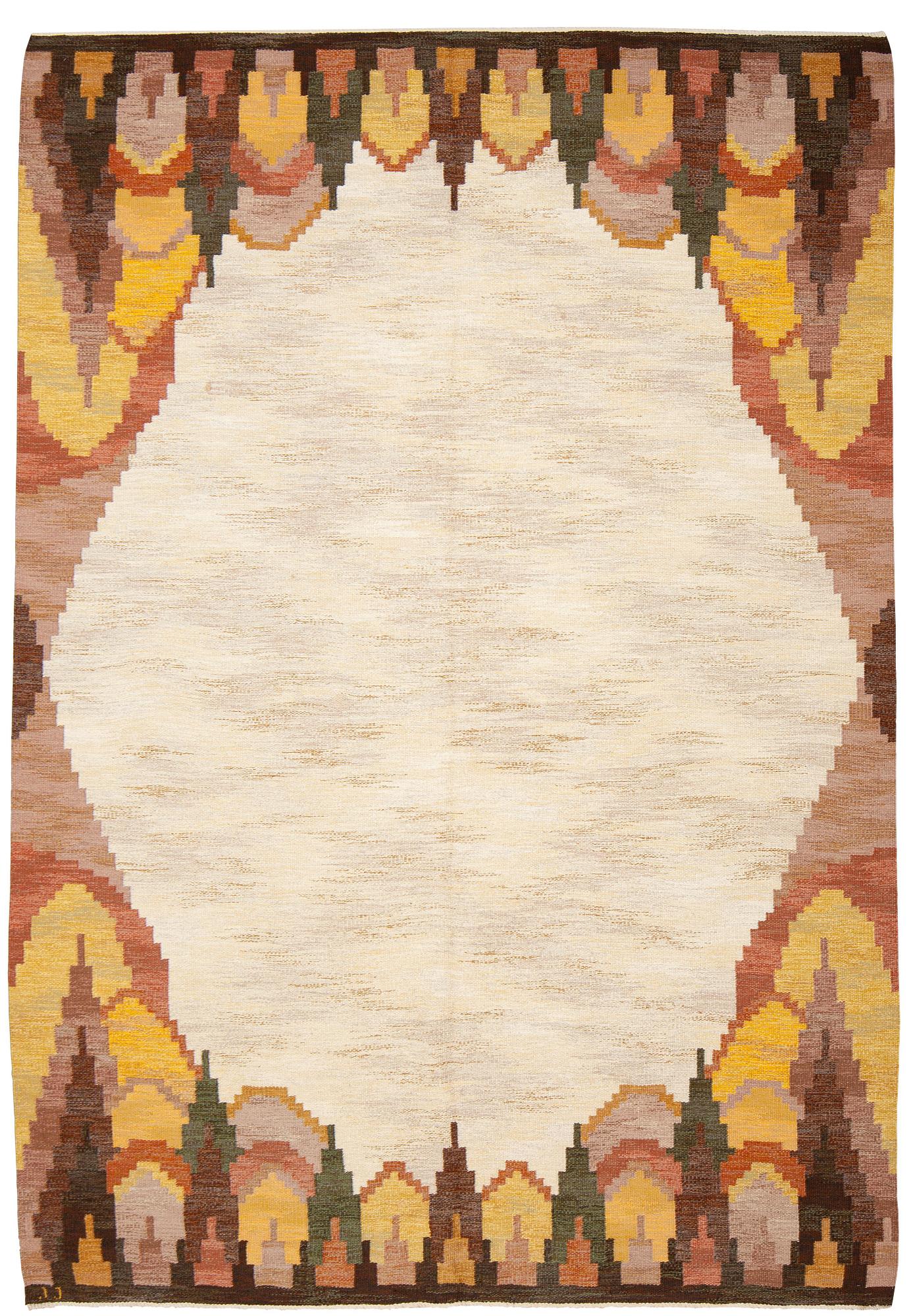 Judith Johansson, a carpet, "Björkhult", flat weave, ca 357 x 248 cm, signed JJ.