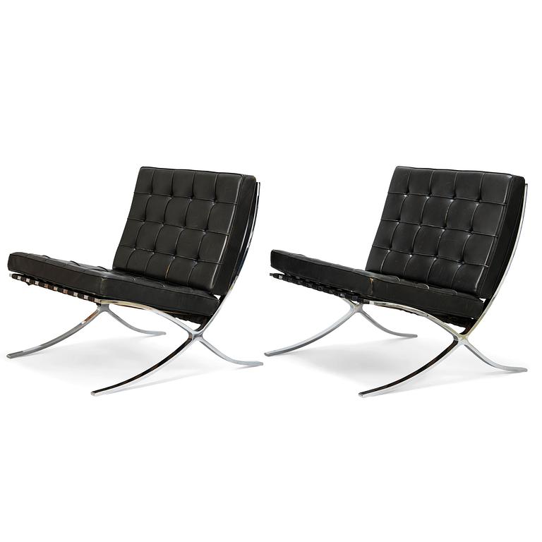 LUDWIG MIES VAN DER ROHE, A pair 'Barcelona' chairs for Knoll International, probably 1950's.