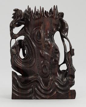 A Chinese carved wooden scrollpot, probably early 20th Century.
