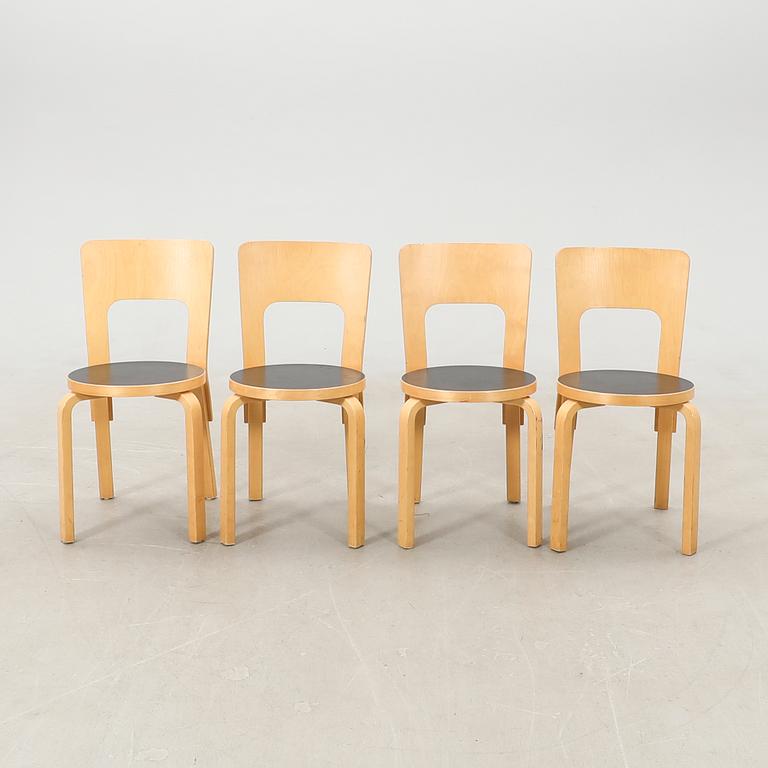 Alvar Aalto, four chairs model number 66, Finland, late 20th century.