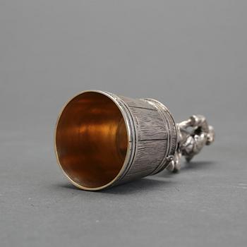 VODKAGLAS, 6 st, silver, ej identifierad mästare, Ryssland. Tidigt 1900-tal. Vikt ca 385 gram.