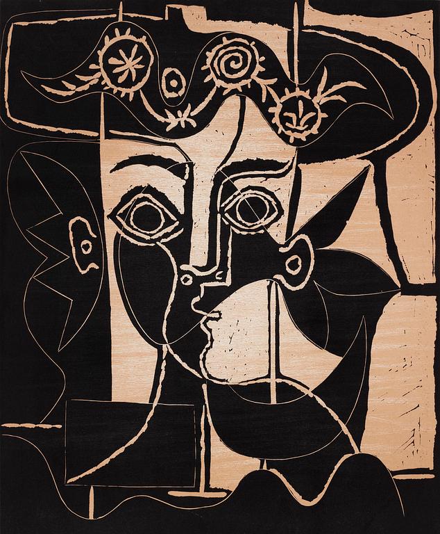 Pablo Picasso, "Grande tête de femme au chapeau orné".