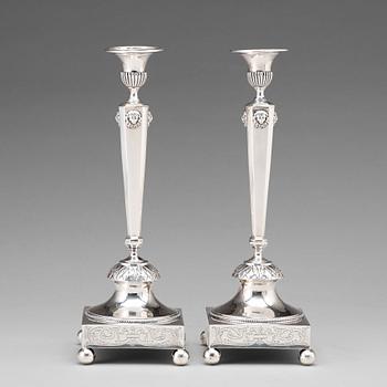 156. A pair of late Gustavian candlesticks, mark of Olof Hellbom, Stockholm 1798.