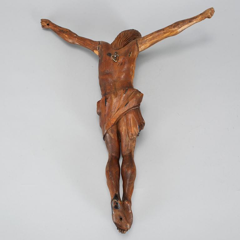 A carved wood crucifix, 18th/19th century.