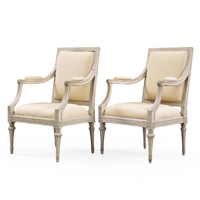 A pair of Gustavian armchairs by J E Höglander, master 1777.