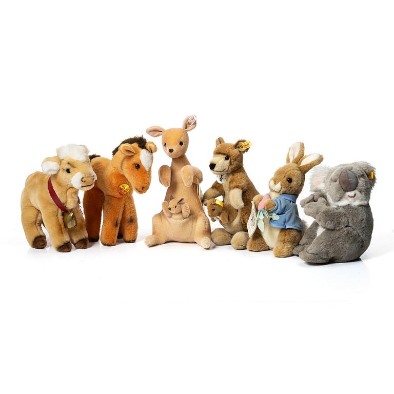 Steiff, toy animals, 5 + 1 pieces, second half of the 20th century.