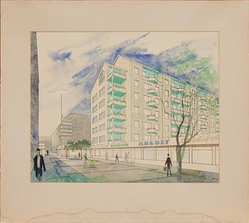 OKÄND KONSTNÄR, arkitekturskiss, signerad.