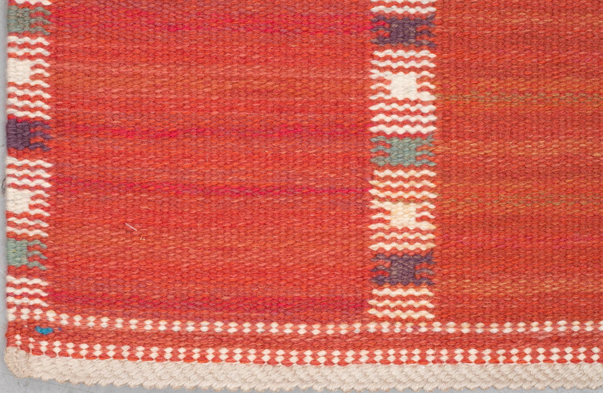Barbro Nilsson, A runner, "Falurutan, röd Borås", flat weave, ca 205 x 83 cm, signed AB MMF BN.