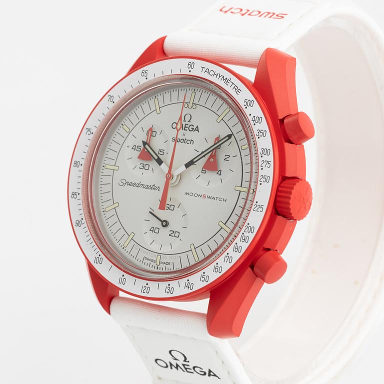 Swatch/Omega, MoonSwatch, Mission to Mars, kronograf, armbandsur, 42 mm.