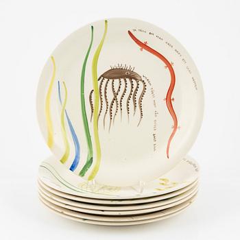 Stig Lindberg, tallrikar, 9 st, "Löja", Gustavsberg.