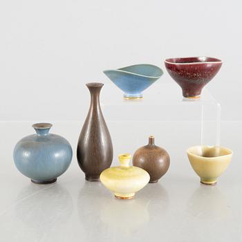 Berndt Friberg, a set of four stoneware miniature vases and three bowls, Gustavsberg Studio.