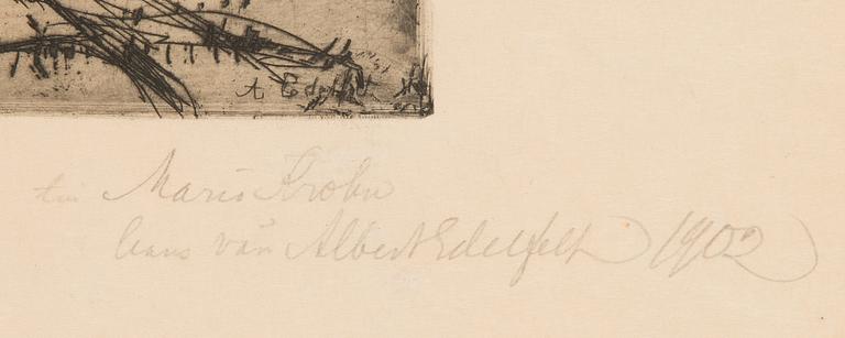 Albert Edelfelt, etsning, signerad med dedikation och daterad 1902.