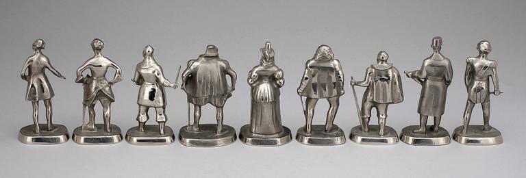 FIGURINER, 9 st, rostfritt stål, efter Allan Ebeling för Nyby Bruk.