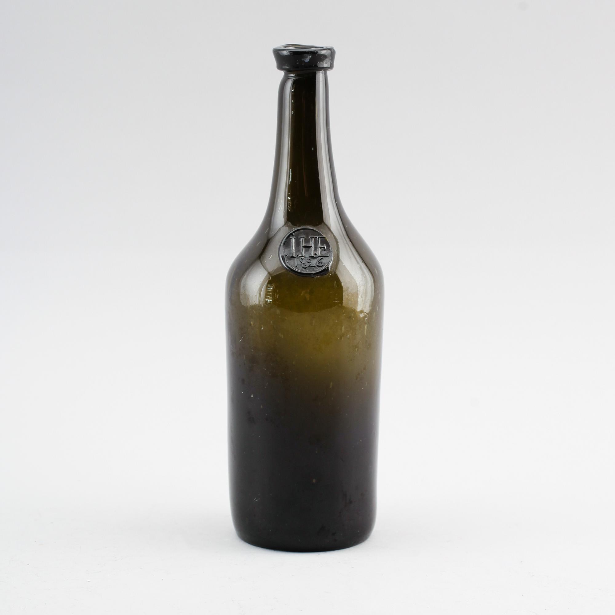 FLASKA, glas, Dalsland, märkt IHE och daterad 1826.