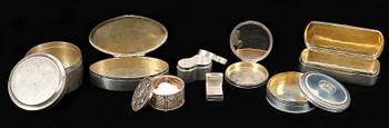 PARTI DOSOR, 8 st, silver, olika nationaliteter, 1800-1900-tal. Total vikt ca 437 g.
