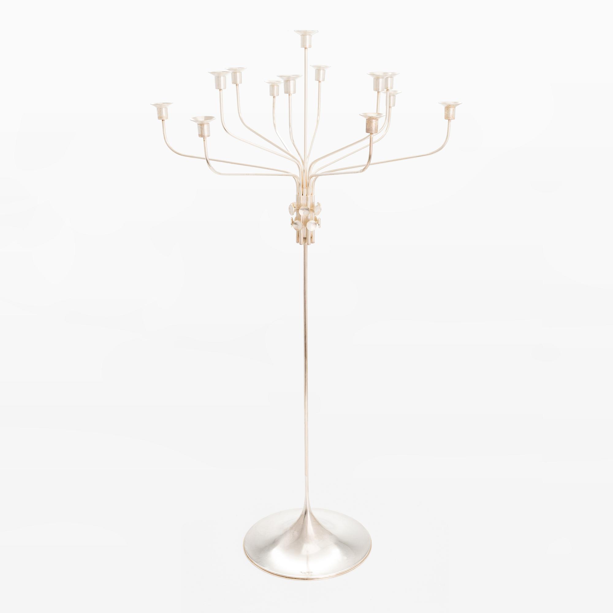 Tapio Wirkkala, a thirteen-candle silver candelabrum 'TW412', Kultakeskus, Hämeenlinna Finland 1986.