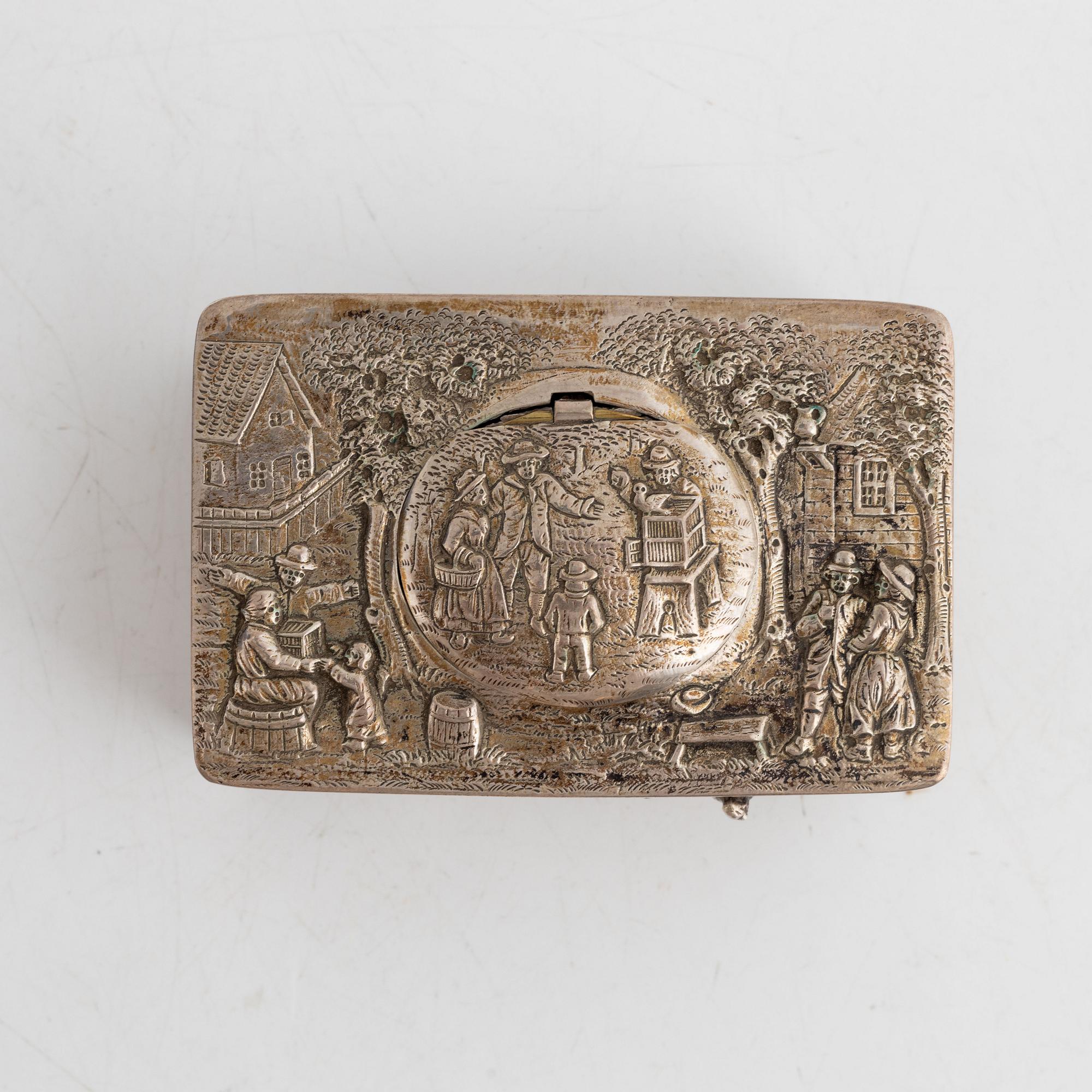 A German rococo style silver-plate music box, 19th century.