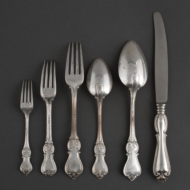 A set of 59 pieces Swedish silver flatware model "Olga", by CG Hallberg, Stockholm, early 20th century.