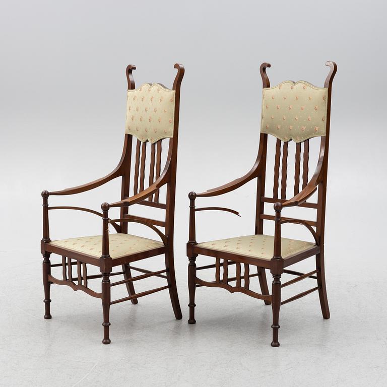 Soffa, 2 karmstolar, stol, jugend, omkring år 1900.