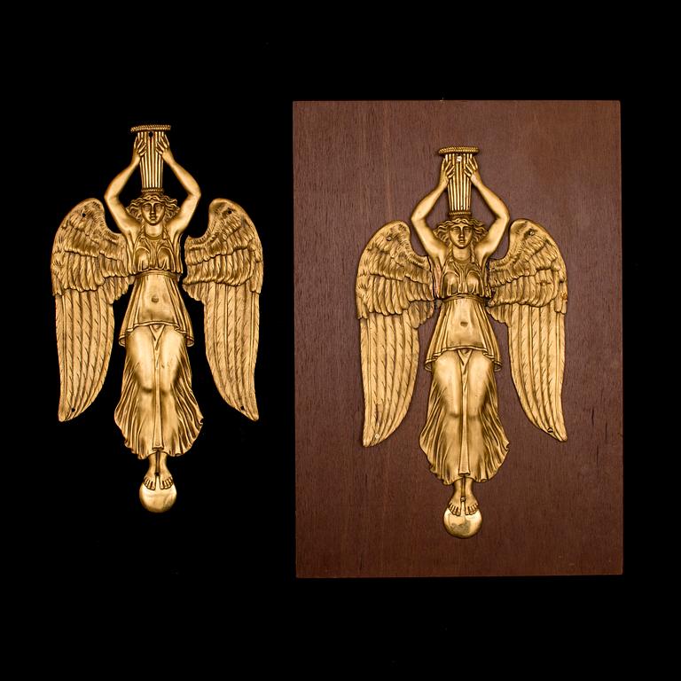 BESLAG, 2 st, förgylld mässing, 1900-talets början.