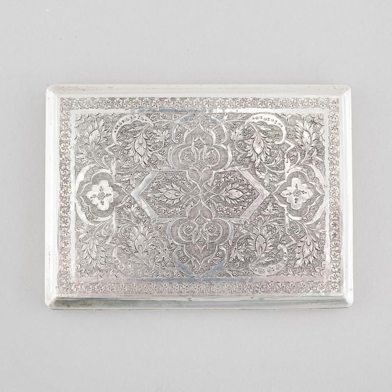 A cigarette case in silver, Persia/Iran, unidentified marks. Total weight 151 g.