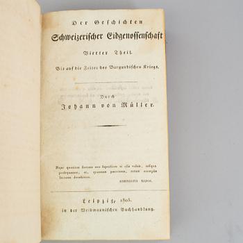 A lot of 9 books by Johannes von Müller  Der Geschichten schweizerischer Eidgenossenschaft, 1-7, Leipzig 1786-Zü.