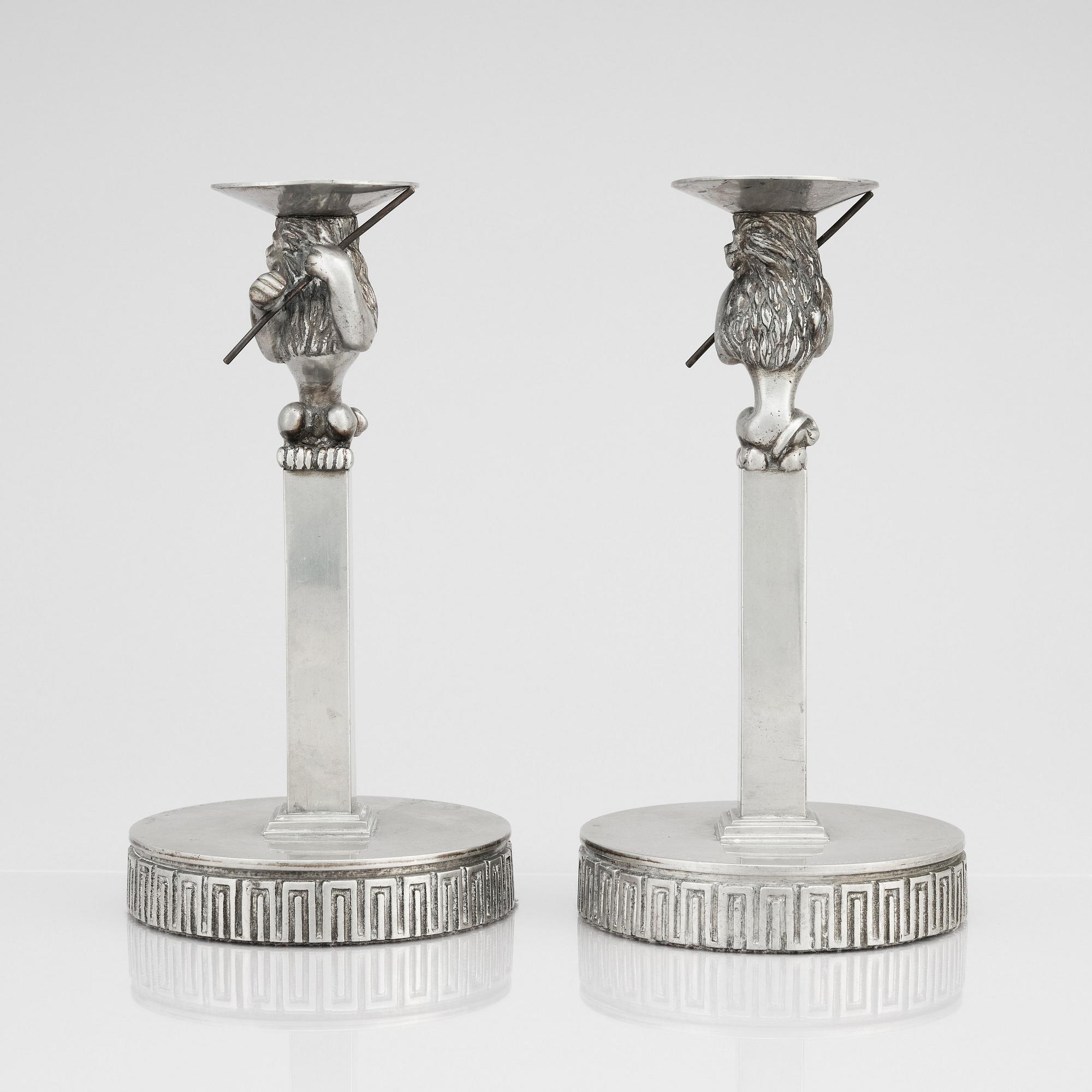 Anna Petrus, a pair of pewter candlesticks, Herman Bergmans Konstgjuteri, Stockholm  probably early 1920s.