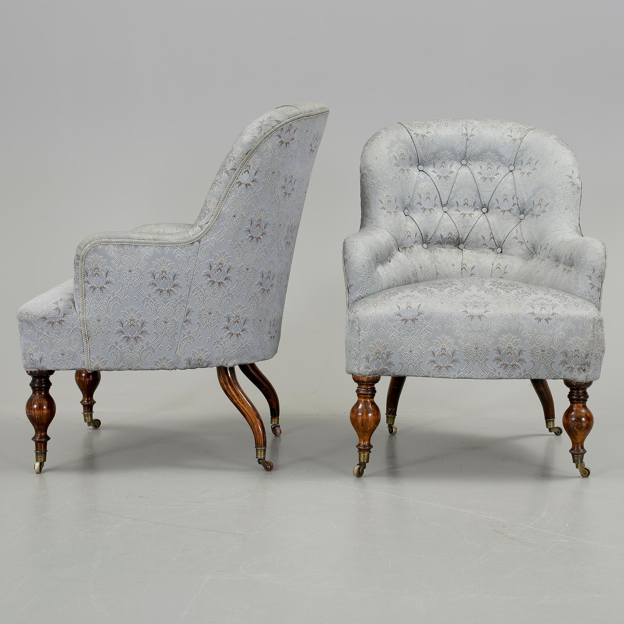 EMMAFÅTÖLJER,  ett par , nyrokoko, 1800-talet slut.