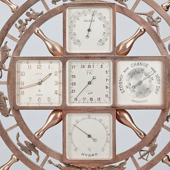 BORDSUR / BAROMETER / TERMOMETER, koppar, 1900-talets andra hälft.