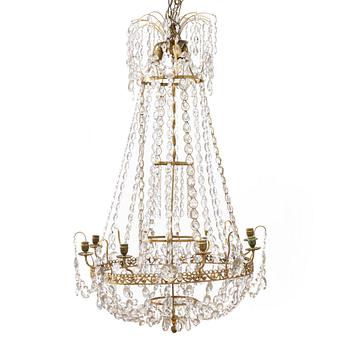 A Gustavian style chandelier, so-called Haga model, mid-20th Century.
