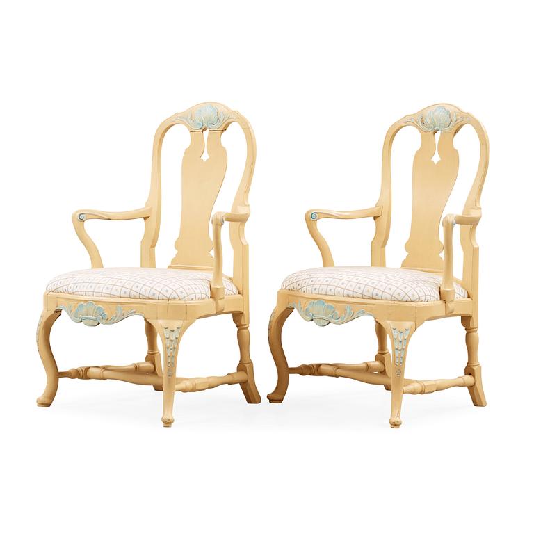 A pair of Swedish Rococo 18th century armchairs.