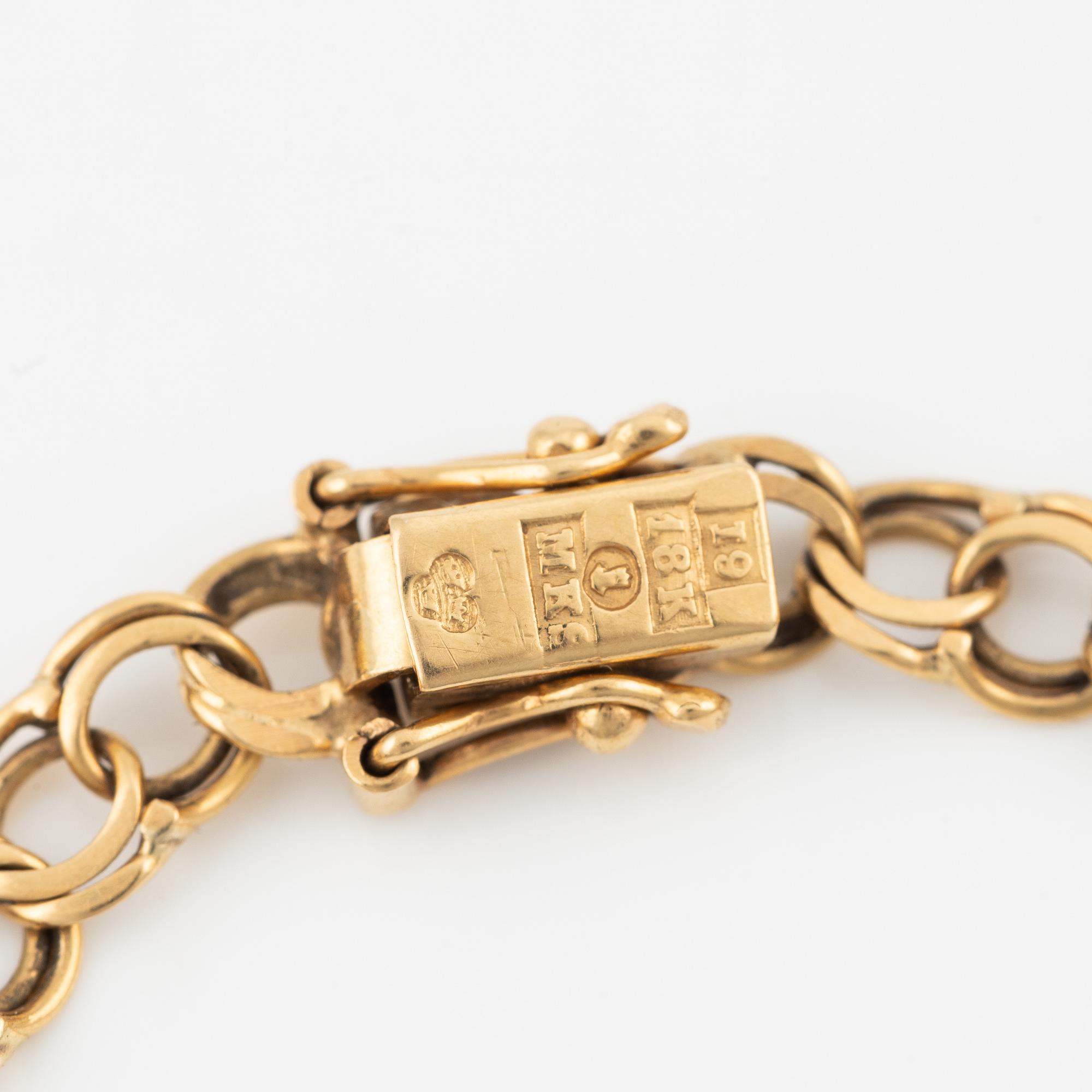 Armband, 18K guld, med berlocker.