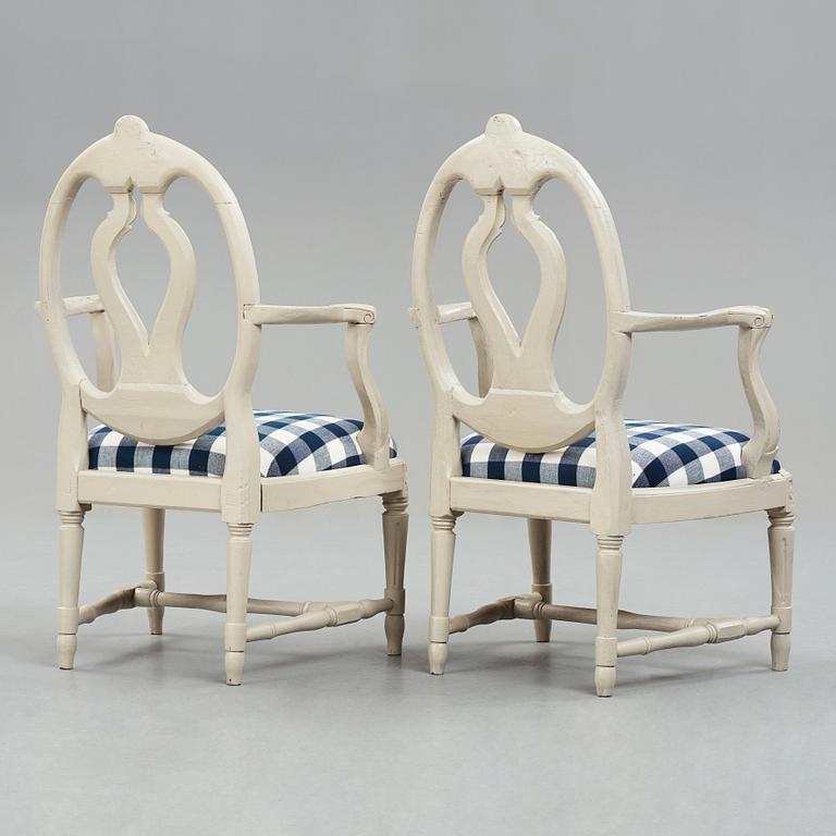 A pair of Gustavian late 18th century armchairs.