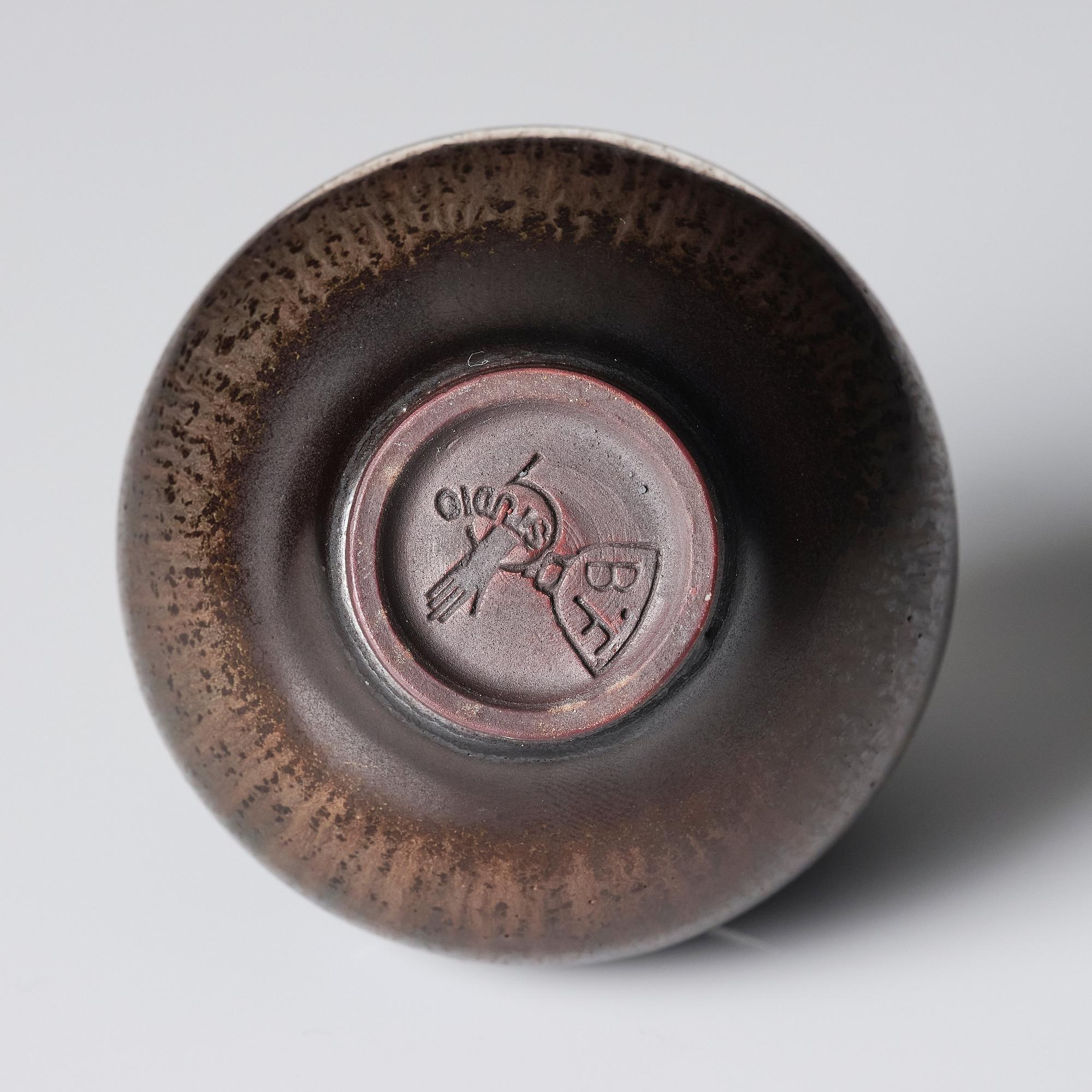 Berndt Friberg, a set of two stoneware vases and a bowl with rabbit's fur glazes, Gustavsberg Studio, Sweden, dated 1944-45, 1956, 1958.