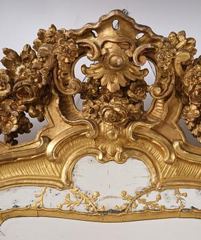 A giltwood rococo mirror, Stockholm, later part 18th century.