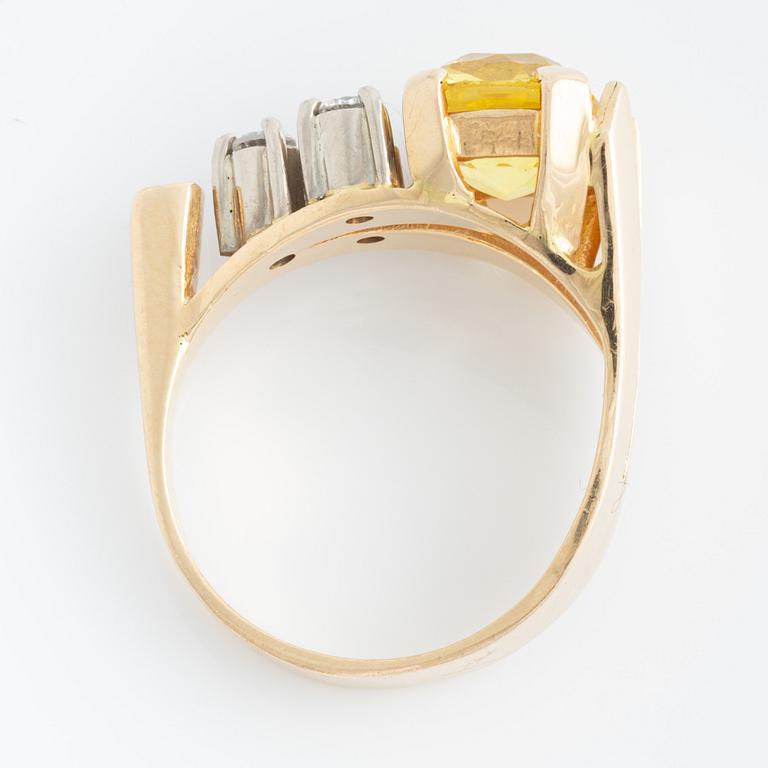 Ring, with cushion-shaped yellow sapphire and brilliant-cut diamonds, by Per G Forslund.