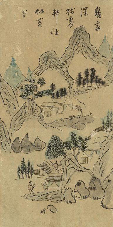 Unidentified artist, four paintings, ink and colour on paper, Korea, around 1900.