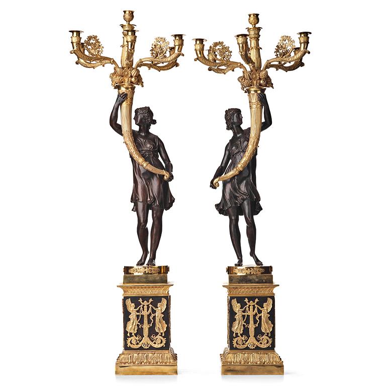 A pair of Empire-style six-light candelabra, circa 1900.