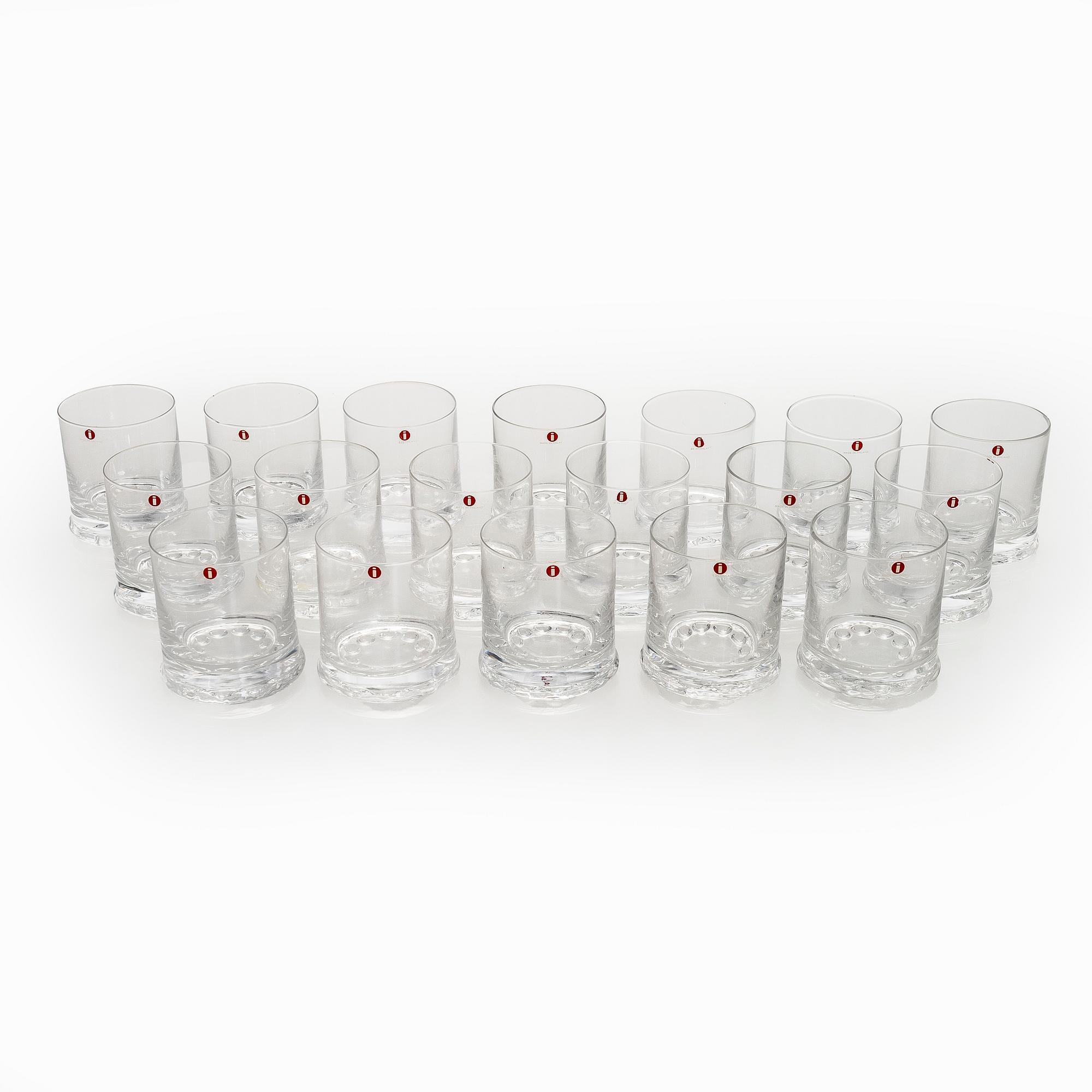 Timo Sarpaneva, drinking glasses, 16 pcs, "Helminauha" (Pearl Band), Iittala 1964-1973.